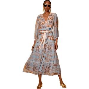 Carolina K Donna Robe Celestial Blue Medium Wrap Dress Kimono Duster Maxi Boho